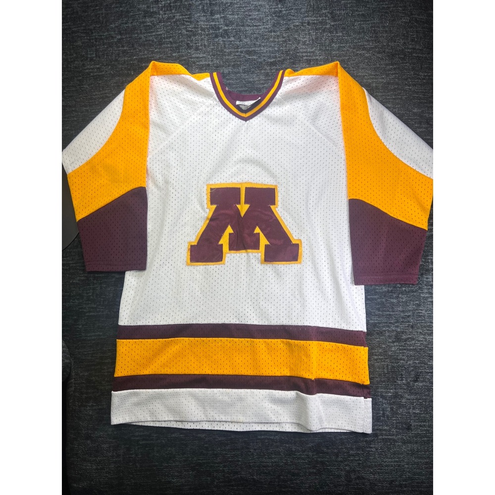 Pedersons Minnesota Golden Gophers Hockey Jersey Mens Medium White Maroon Gold M